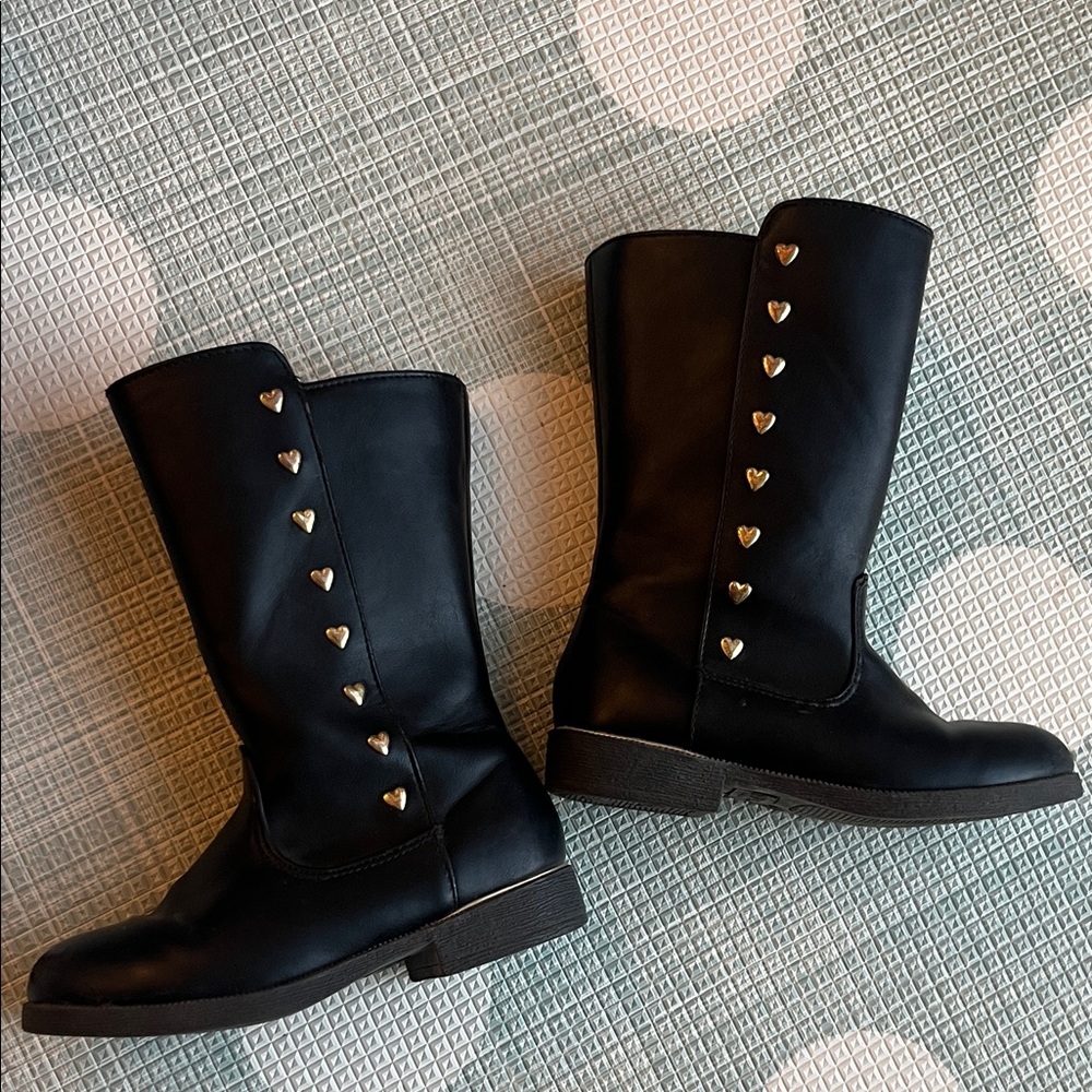 Self Esteem Roddler Black Boots with Gold Heart Details